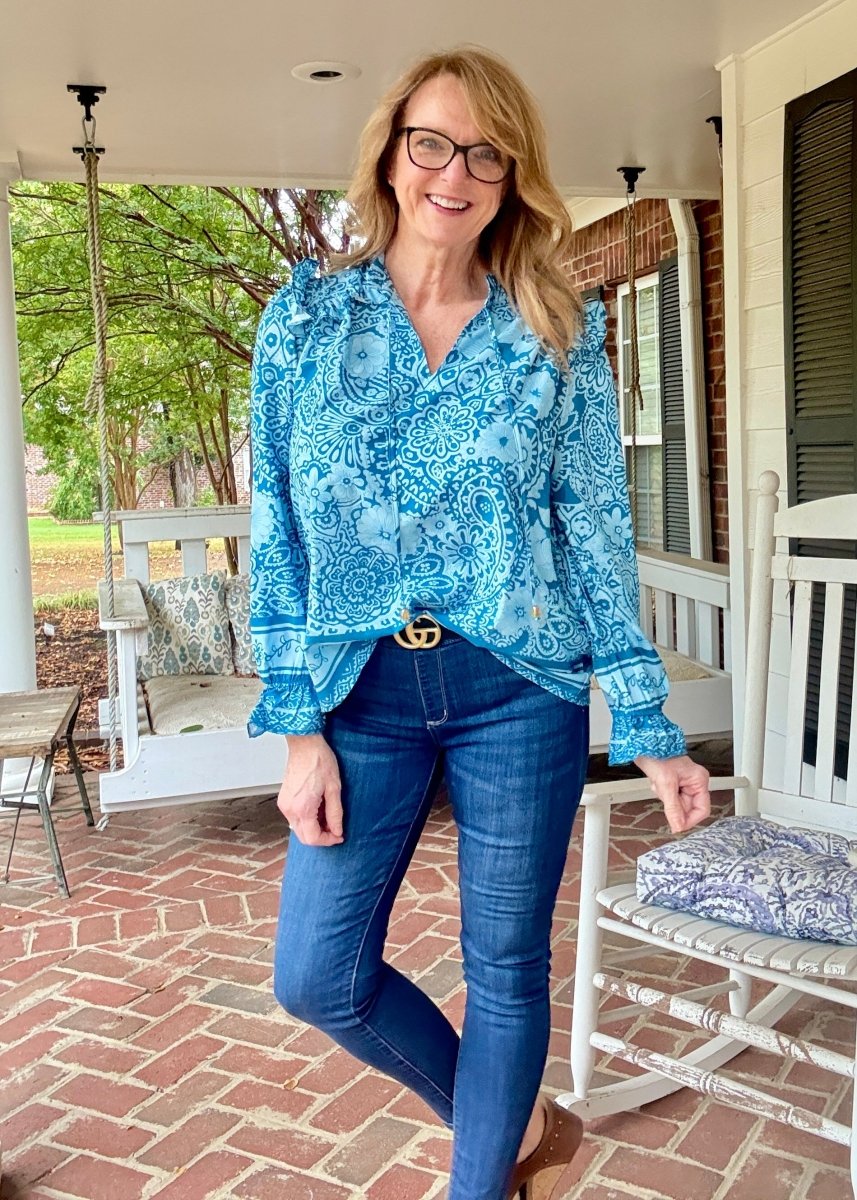 Paisley Border Print Top - Slate Blue - Umgee Top - Jimberly's Boutique - Olive Branch - Mississippi