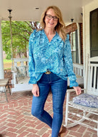 Paisley Border Print Top - Slate Blue - Umgee Top - Jimberly's Boutique - Olive Branch - Mississippi