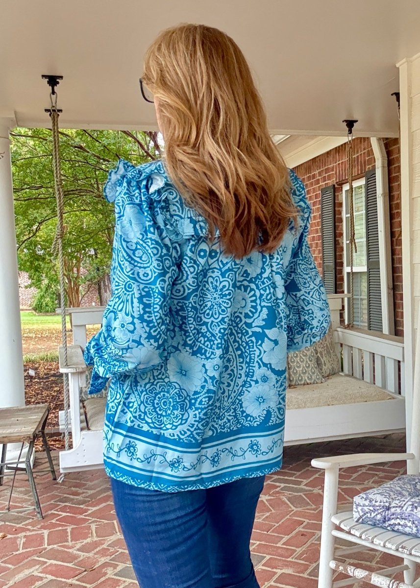 Paisley Border Print Top - Slate Blue - Umgee Top - Jimberly's Boutique - Olive Branch - Mississippi