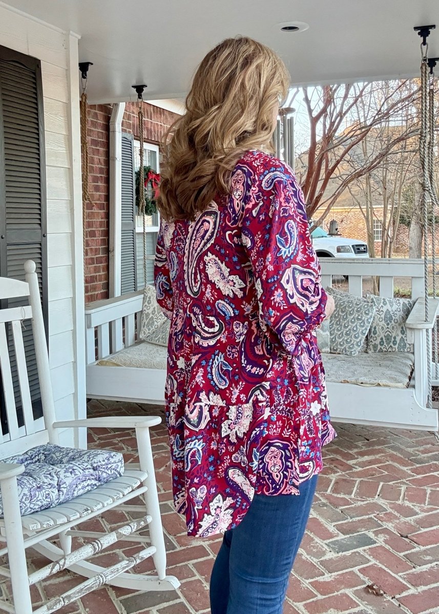 Paisley Print Boho Blouse - Wine Mix - Umgee Top - Jimberly's Boutique - Olive Branch - Mississippi