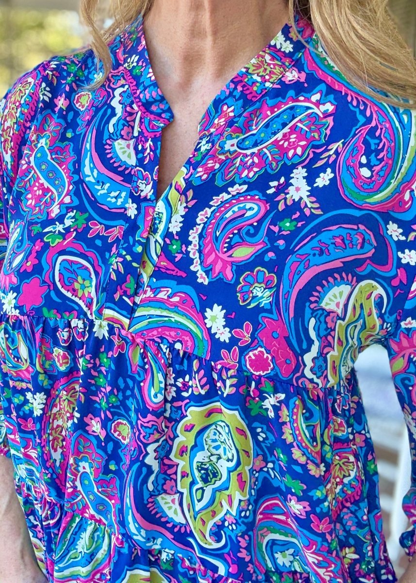 Paisley Print Peplum Top - Navy Mix - Umgee Top - Jimberly's Boutique - Olive Branch - Mississippi