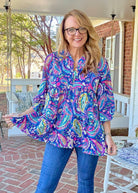 Paisley Print Peplum Top - Navy Mix - Umgee Top - Jimberly's Boutique - Olive Branch - Mississippi