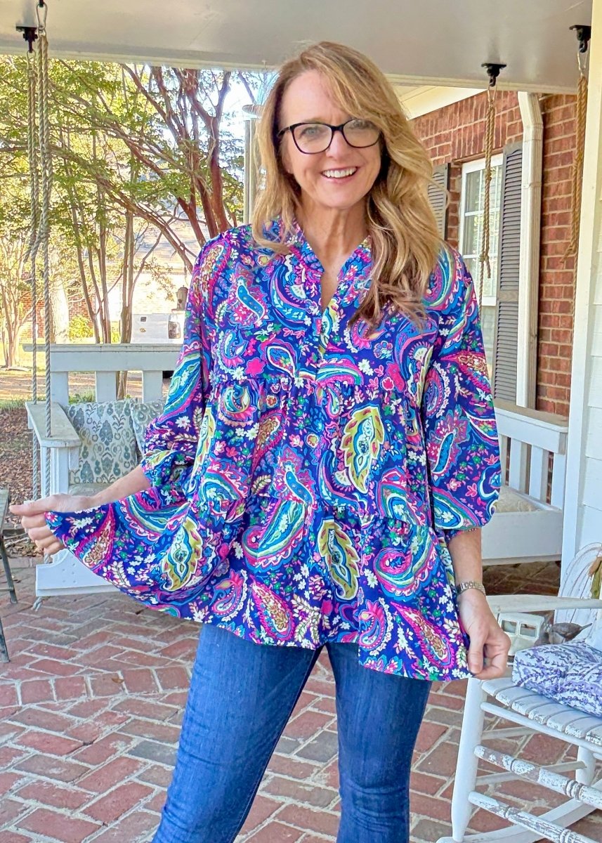 Paisley Print Peplum Top - Navy Mix - Umgee Top - Jimberly's Boutique - Olive Branch - Mississippi
