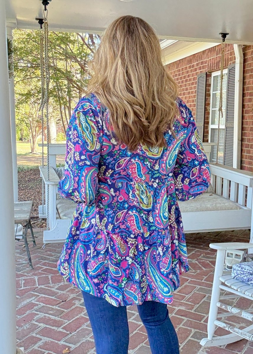 Paisley Print Peplum Top - Navy Mix - Umgee Top - Jimberly's Boutique - Olive Branch - Mississippi