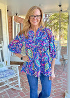 Paisley Print Peplum Top - Navy Mix - Umgee Top - Jimberly's Boutique - Olive Branch - Mississippi