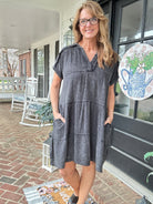 Pammie Gauze Raw Edge Dress - Ash Black - Casual Dress - Jimberly's Boutique - Olive Branch - Mississippi
