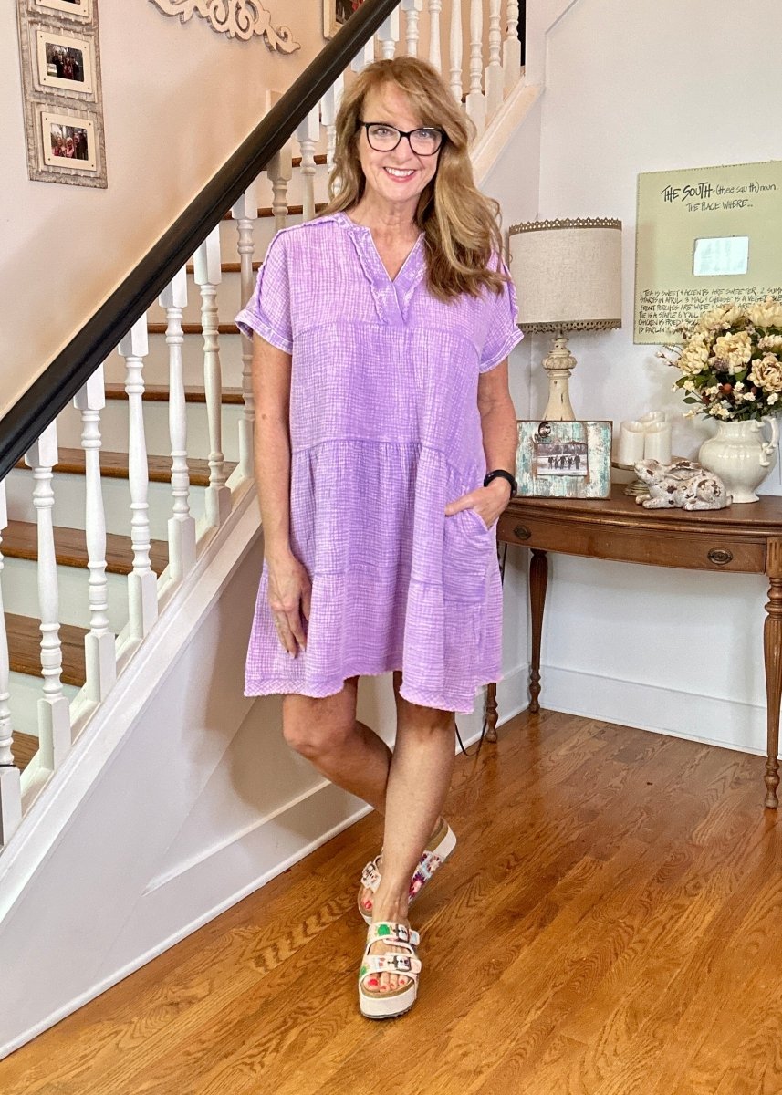 Pammie Gauze Raw Edge Dress - Lavender - Casual Dress - Jimberly's Boutique - Olive Branch - Mississippi