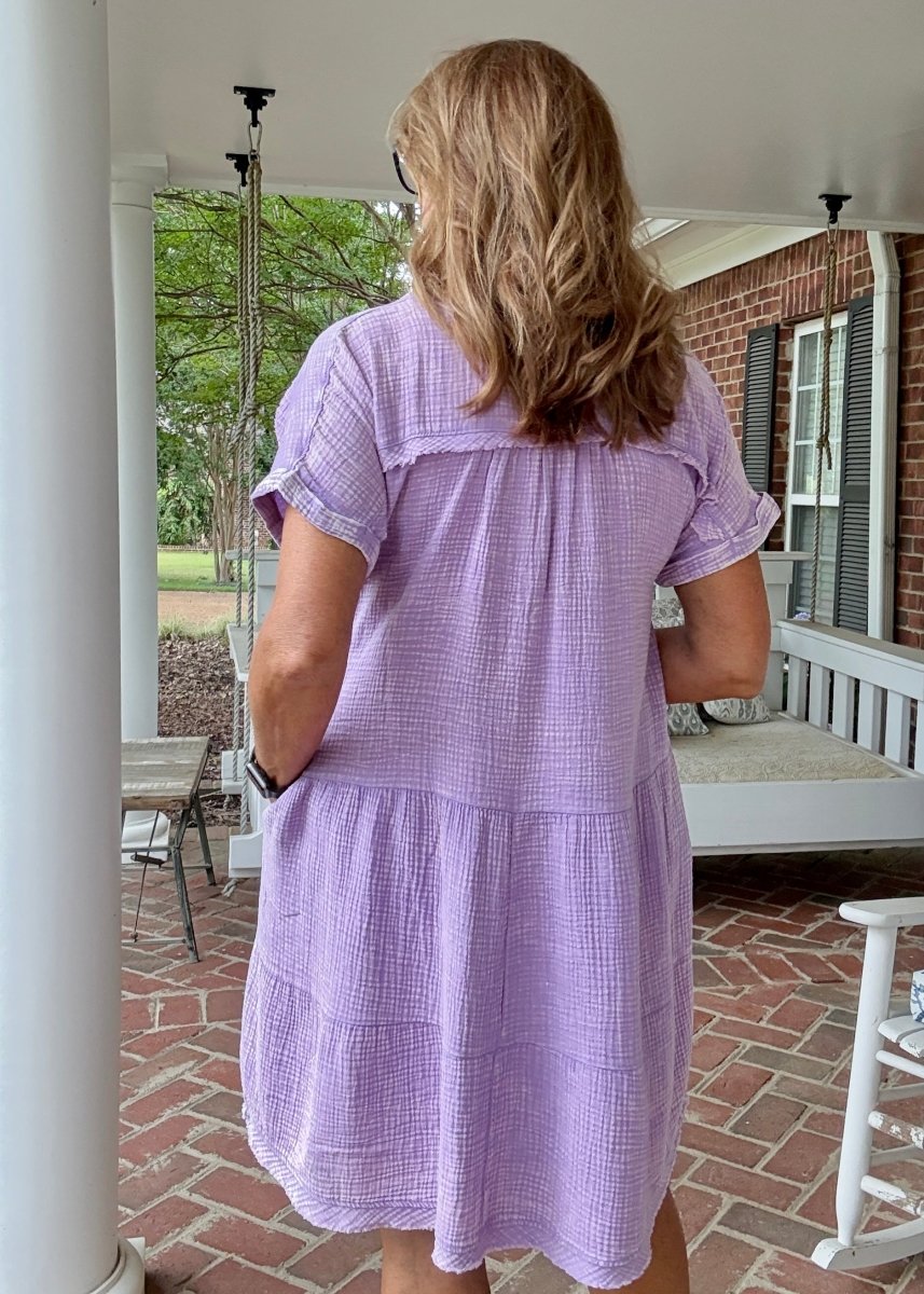 Pammie Gauze Raw Edge Dress - Lavender - Casual Dress - Jimberly's Boutique - Olive Branch - Mississippi