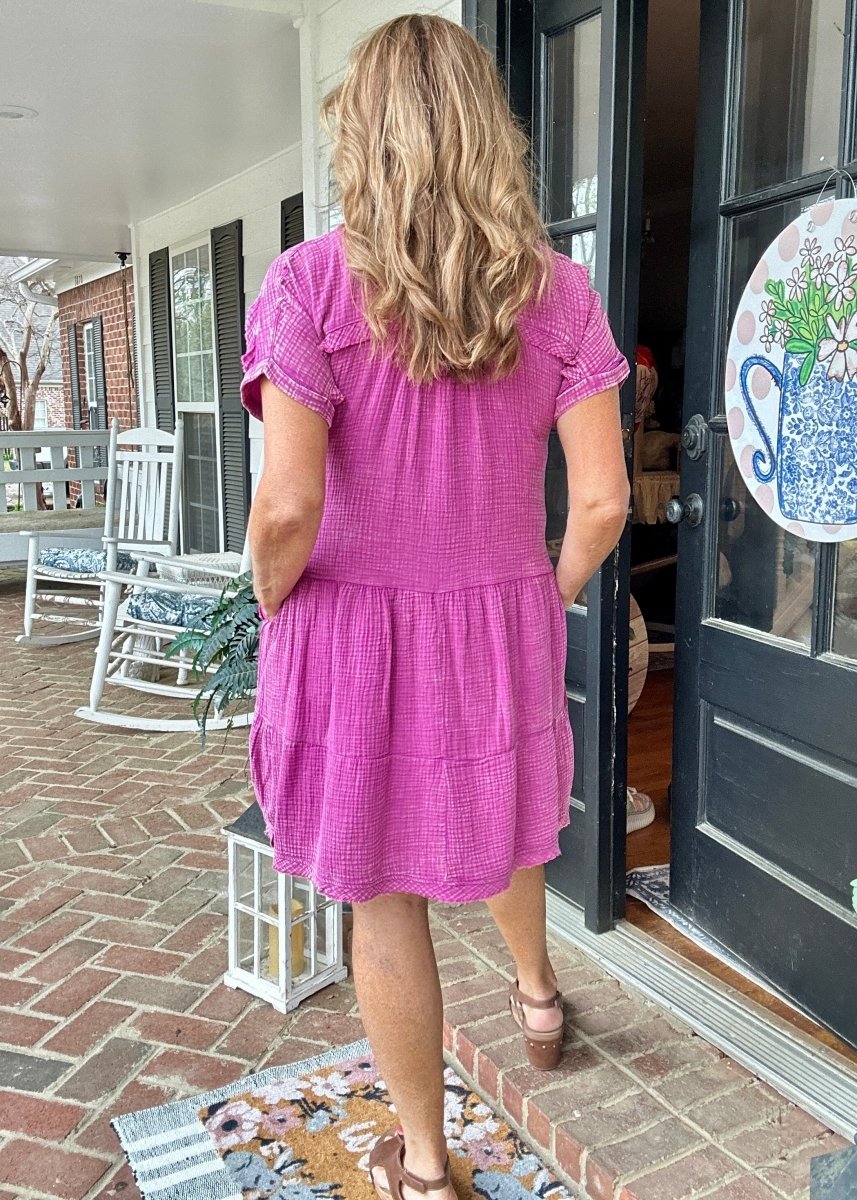 Pammie Gauze Raw Edge Dress - Lt Plum - Casual Dress - Jimberly's Boutique - Olive Branch - Mississippi