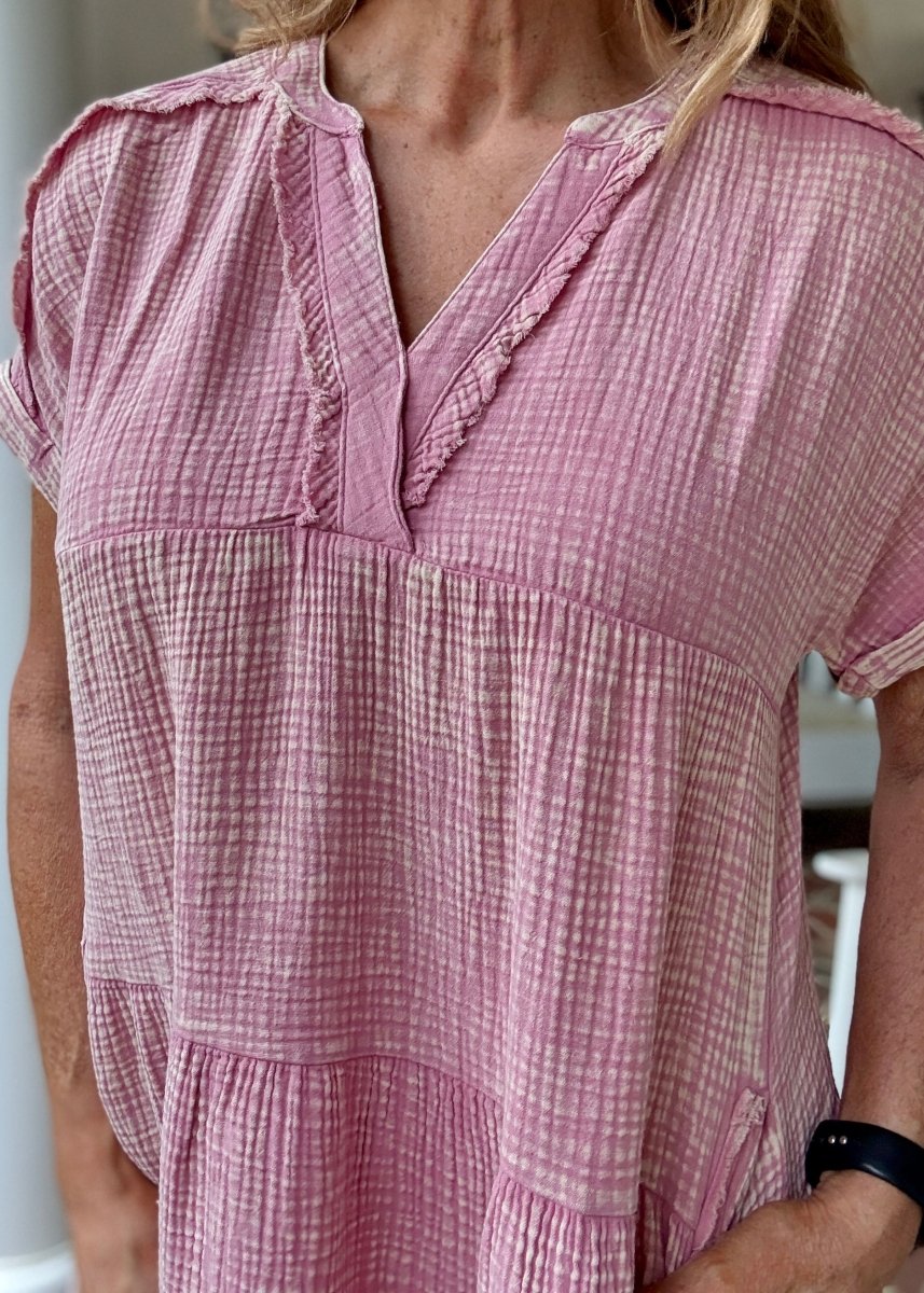 Pammie Gauze Raw Edge Dress - Lt Rose - Casual Dress - Jimberly's Boutique - Olive Branch - Mississippi