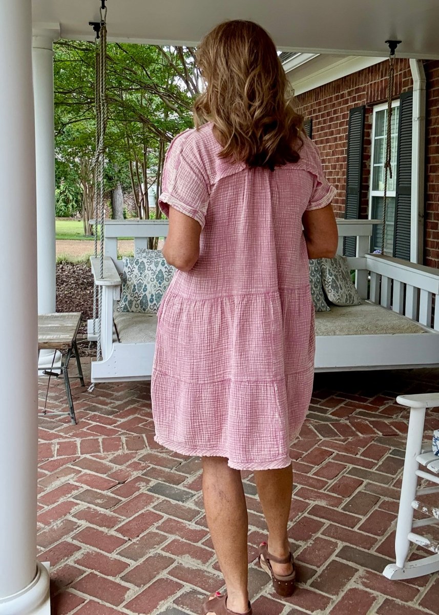 Pammie Gauze Raw Edge Dress - Lt Rose - Casual Dress - Jimberly's Boutique - Olive Branch - Mississippi
