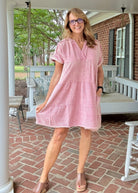 Pammie Gauze Raw Edge Dress - Lt Rose - Casual Dress - Jimberly's Boutique - Olive Branch - Mississippi