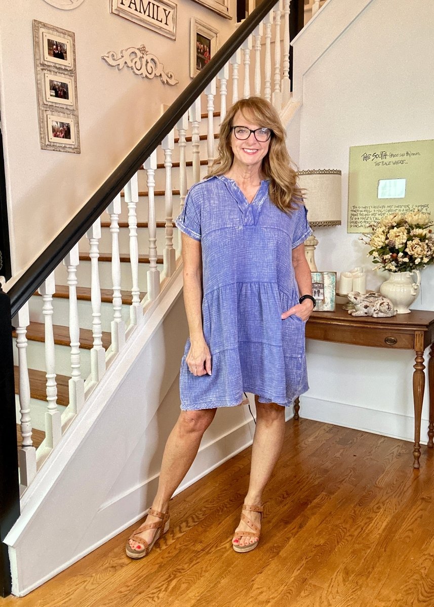 Pammie Gauze Raw Edge Dress - Marlin - Casual Dress - Jimberly's Boutique - Olive Branch - Mississippi