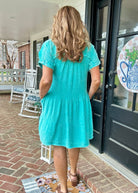 Pammie Gauze Raw Edge Dress - Turquoise - Casual Dress - Jimberly's Boutique - Olive Branch - Mississippi