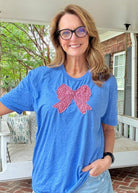 Patriotic Vintage Bow Applique' T Shirt - Heather Royal | Gildan Softstyle - casual t shirt - Jimberly's Boutique - Olive Branch - Mississippi