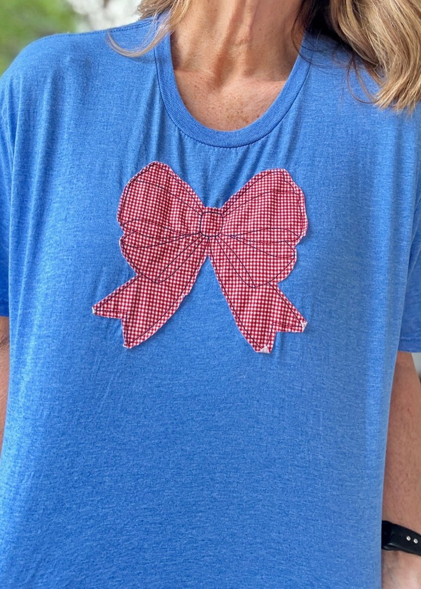 Patriotic Vintage Bow Applique' T Shirt - Heather Royal | Gildan Softstyle - casual t shirt - Jimberly's Boutique - Olive Branch - Mississippi