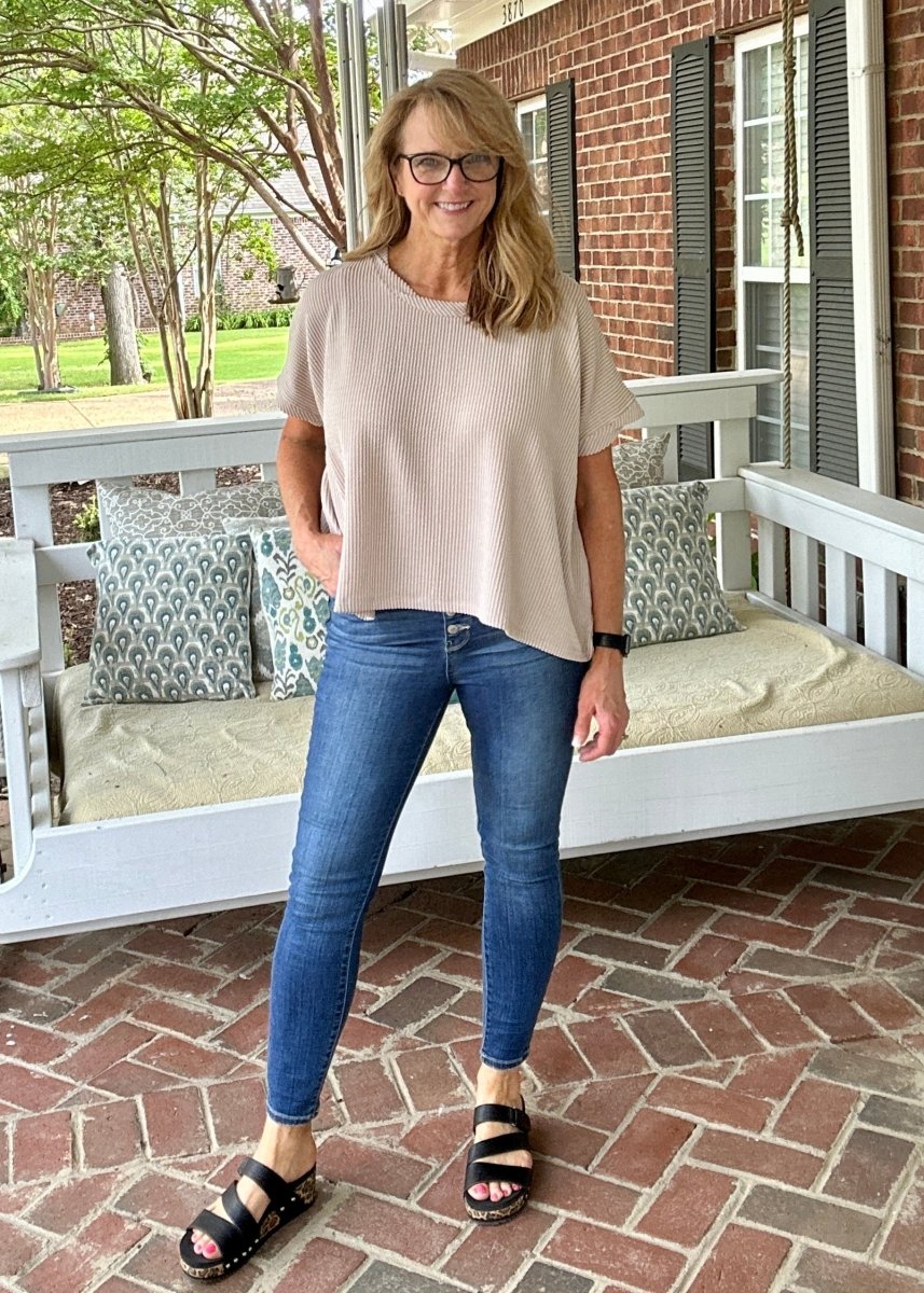 Peggy Sue | Textured Line | Twisted Sleeve Top | Ash Mocha - Zenana Casual Top -Jimberly's Boutique-Olive Branch-Mississippi