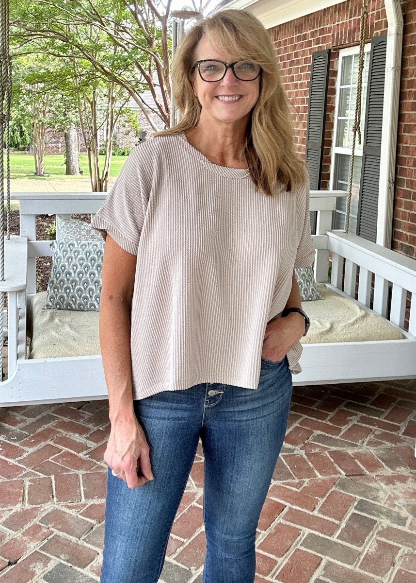 Peggy Sue | Textured Line | Twisted Sleeve Top | Ash Mocha - Zenana Casual Top -Jimberly's Boutique-Olive Branch-Mississippi