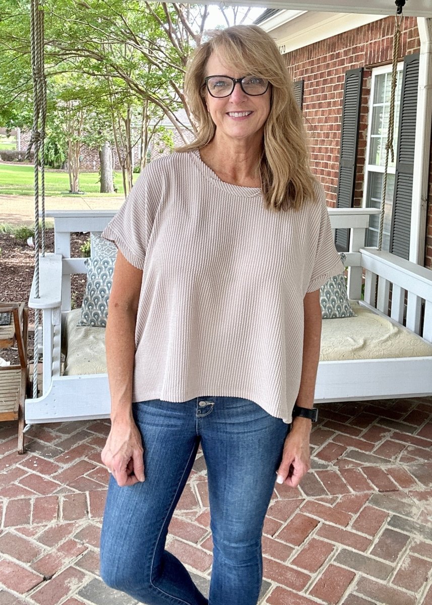 Peggy Sue | Textured Line | Twisted Sleeve Top | Ash Mocha - Zenana Casual Top -Jimberly's Boutique-Olive Branch-Mississippi
