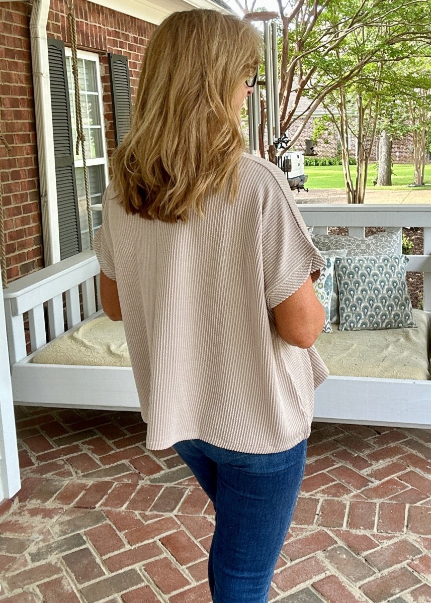 Peggy Sue | Textured Line | Twisted Sleeve Top | Ash Mocha - Zenana Casual Top -Jimberly's Boutique-Olive Branch-Mississippi