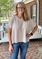 Peggy Sue | Textured Line | Twisted Sleeve Top | Ash Mocha - Zenana Casual Top -Jimberly's Boutique-Olive Branch-Mississippi
