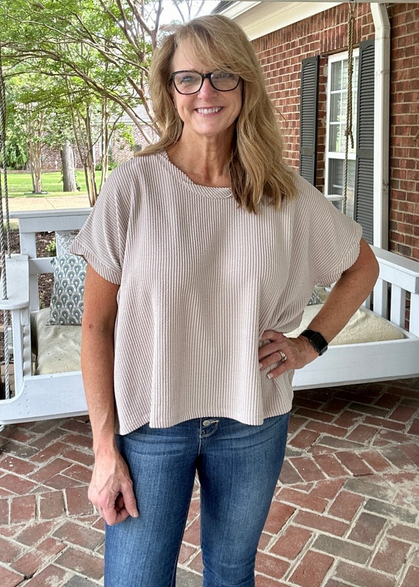 Peggy Sue | Textured Line | Twisted Sleeve Top | Ash Mocha - Zenana Casual Top -Jimberly's Boutique-Olive Branch-Mississippi