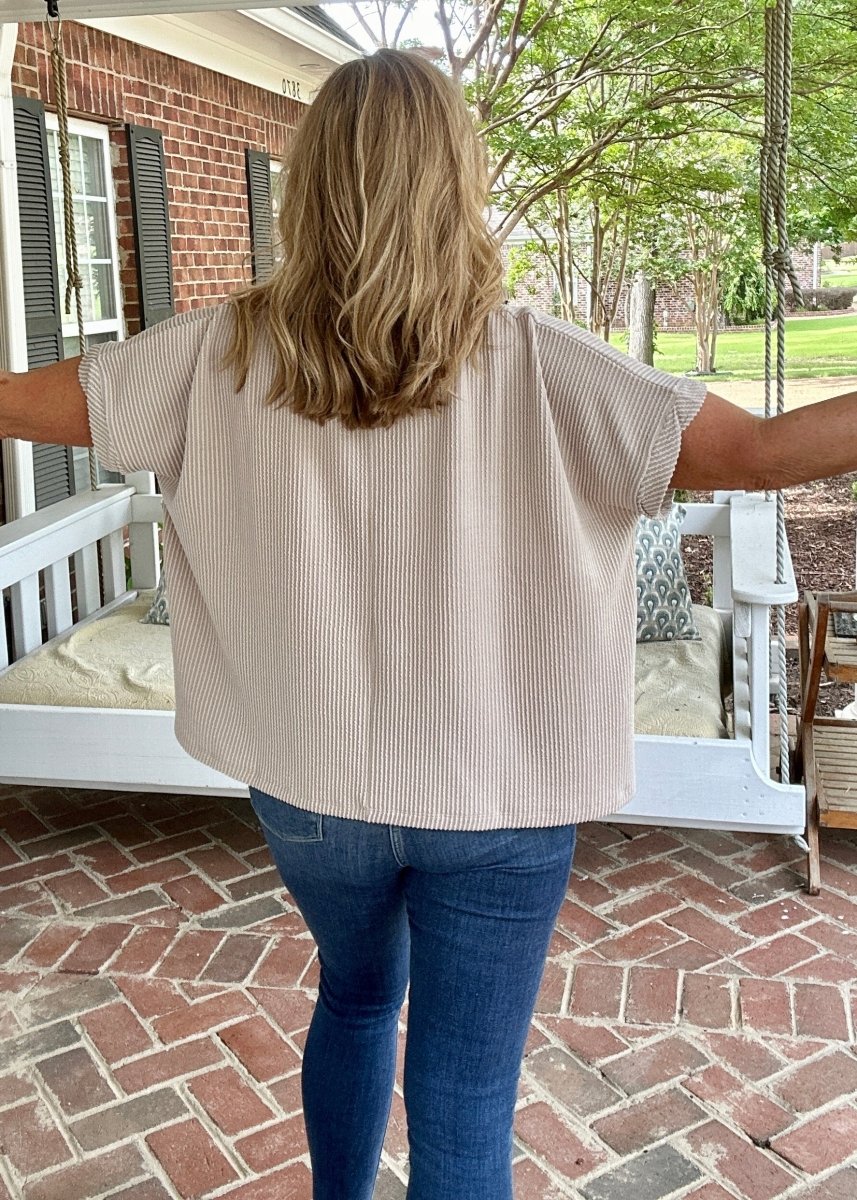 Peggy Sue | Textured Line | Twisted Sleeve Top | Ash Mocha - Zenana Casual Top -Jimberly's Boutique-Olive Branch-Mississippi
