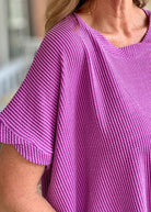Peggy Sue | Textured Line | Twisted Sleeve Top | Light Plum - Zenana Casual Top -Jimberly's Boutique-Olive Branch-Mississippi