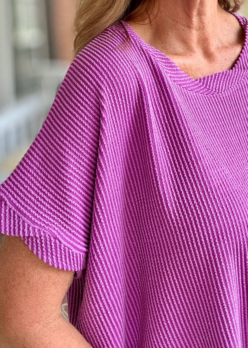 Peggy Sue | Textured Line | Twisted Sleeve Top | Light Plum - Zenana Casual Top -Jimberly's Boutique-Olive Branch-Mississippi