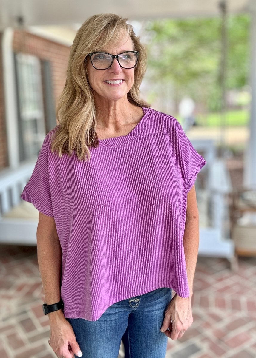 Peggy Sue | Textured Line | Twisted Sleeve Top | Light Plum - Zenana Casual Top -Jimberly's Boutique-Olive Branch-Mississippi