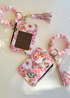 Pink Floral Wallet w/Beaded Wristlet Keychain - keychain wallet - Jimberly's Boutique - Olive Branch - Mississippi