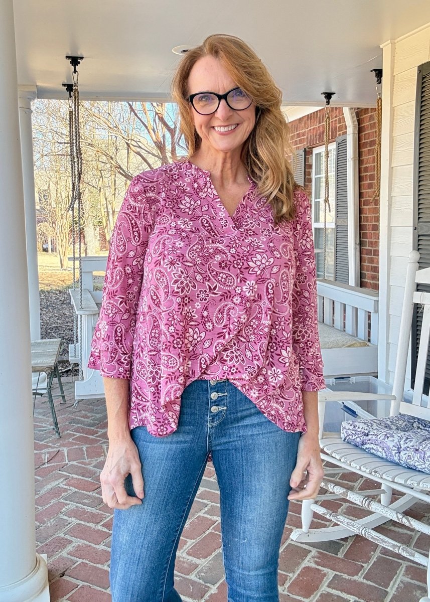 Pink Paisley Bell Sleeve Lizzy Top - Dear Scarlett Wrinkle Free Top - Jimberly's Boutique - Olive Branch - Mississippi