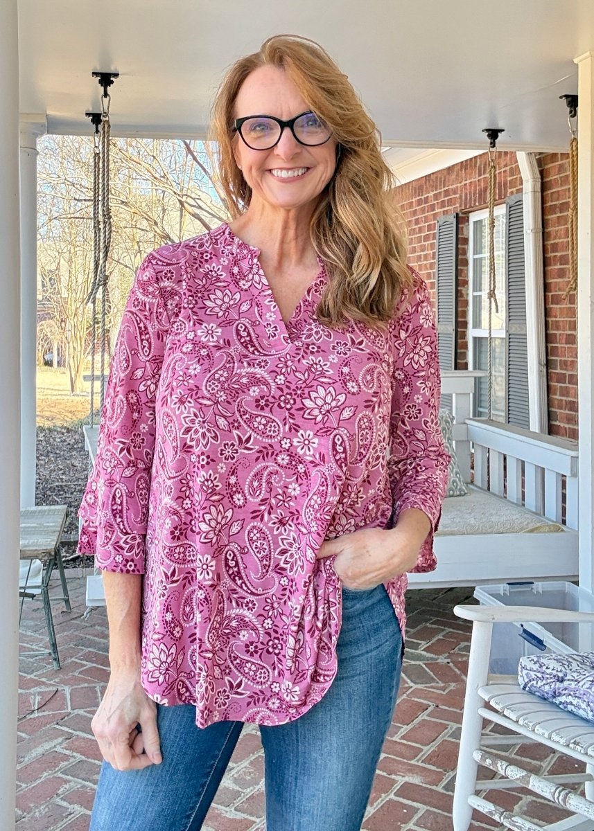 Pink Paisley Bell Sleeve Lizzy Top - Dear Scarlett Wrinkle Free Top - Jimberly's Boutique - Olive Branch - Mississippi