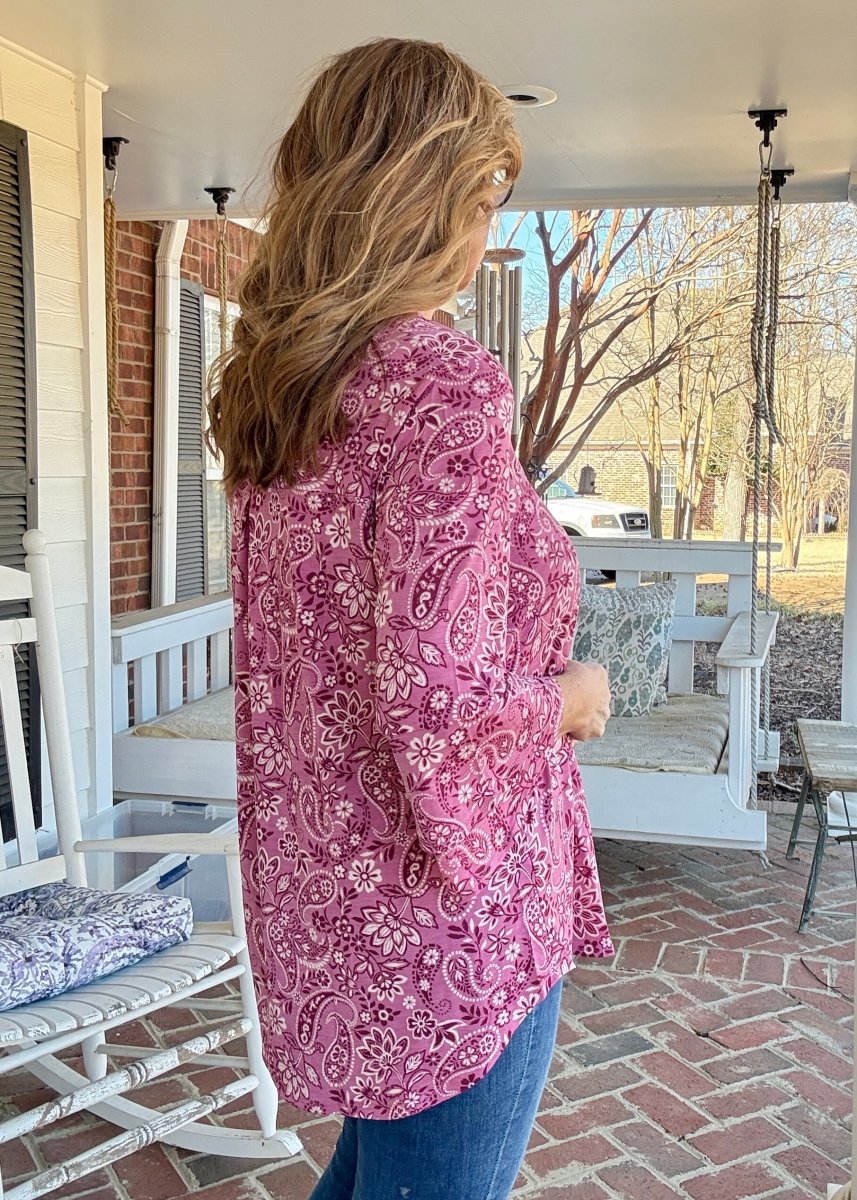 Pink Paisley Bell Sleeve Lizzy Top - Dear Scarlett Wrinkle Free Top - Jimberly's Boutique - Olive Branch - Mississippi