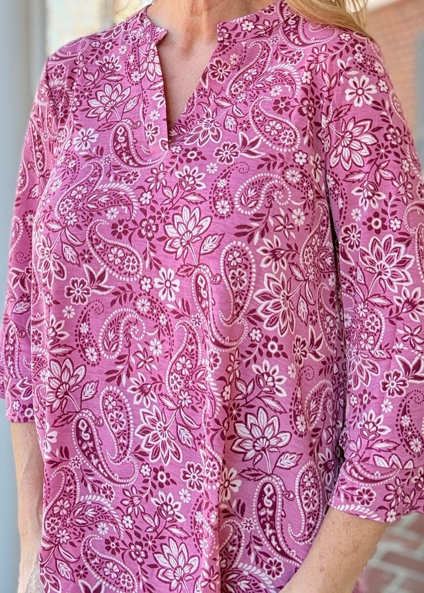 Pink Paisley Bell Sleeve Lizzy Top - Dear Scarlett Wrinkle Free Top - Jimberly's Boutique - Olive Branch - Mississippi