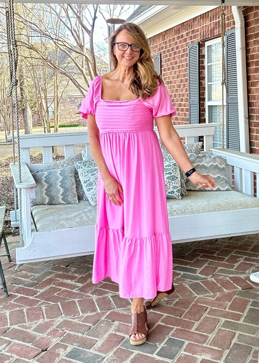 Pink Pleated Empire Waist Midi Dress - dress - Jimberly's Boutique - Olive Branch - Mississippi