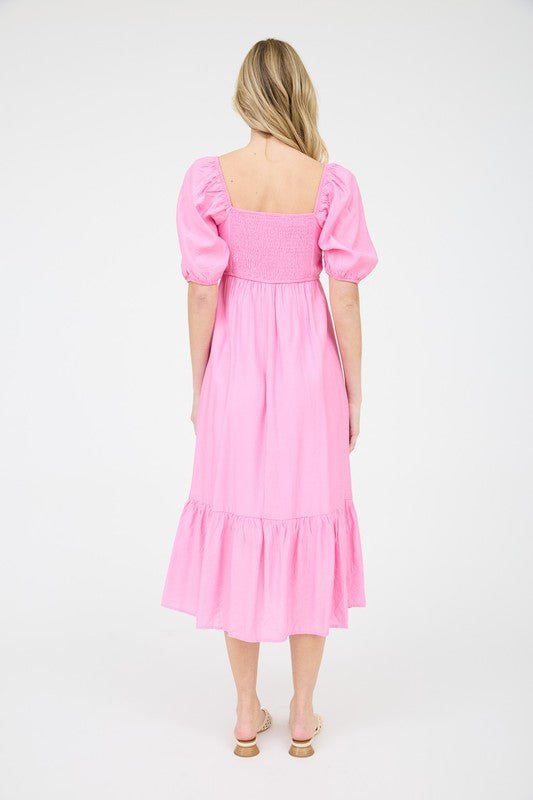 Pink Pleated Empire Waist Midi Dress - dress - Jimberly's Boutique - Olive Branch - Mississippi