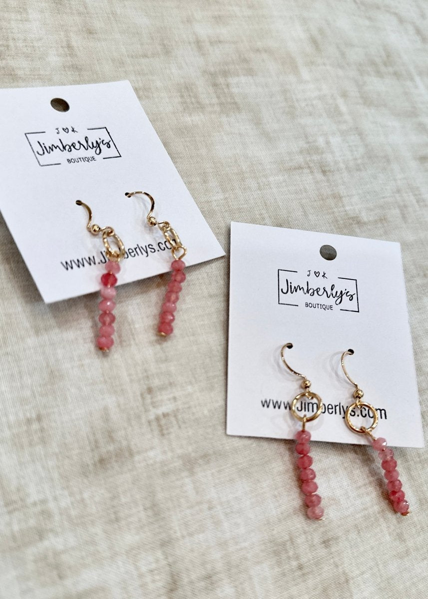 Pink Stone Pendant earrings - earrings - Jimberly's Boutique - Olive Branch - Mississippi