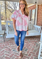 Pink Toile Print Shirring Top | Umgee - Casual Top - Jimberly's Boutique - Olive Branch - Mississippi