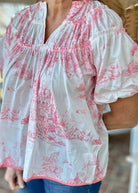 Pink Toile Print Shirring Top | Umgee - Casual Top - Jimberly's Boutique - Olive Branch - Mississippi