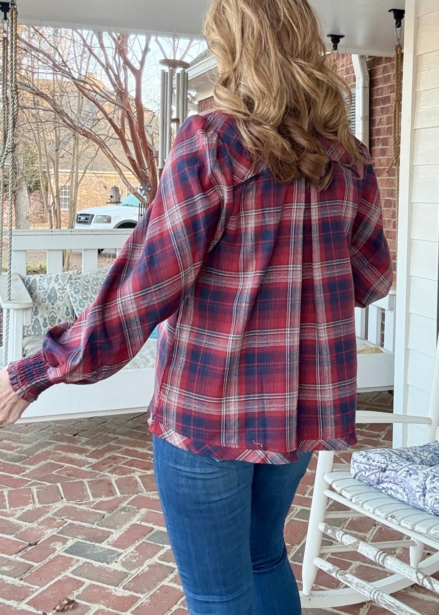 Plaid Long Sleeve Top - Red Mix - Umgee Top - Jimberly's Boutique - Olive Branch - Mississippi