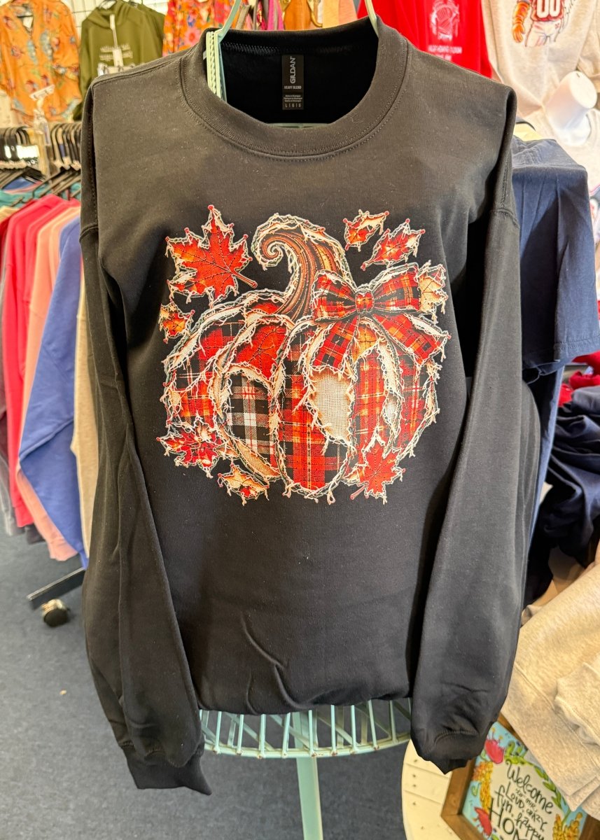 Plaid Patchwork Pumpkin Sweatshirt - Graphic Sweatshirt -Jimberly's Boutique-Olive Branch-Mississippi