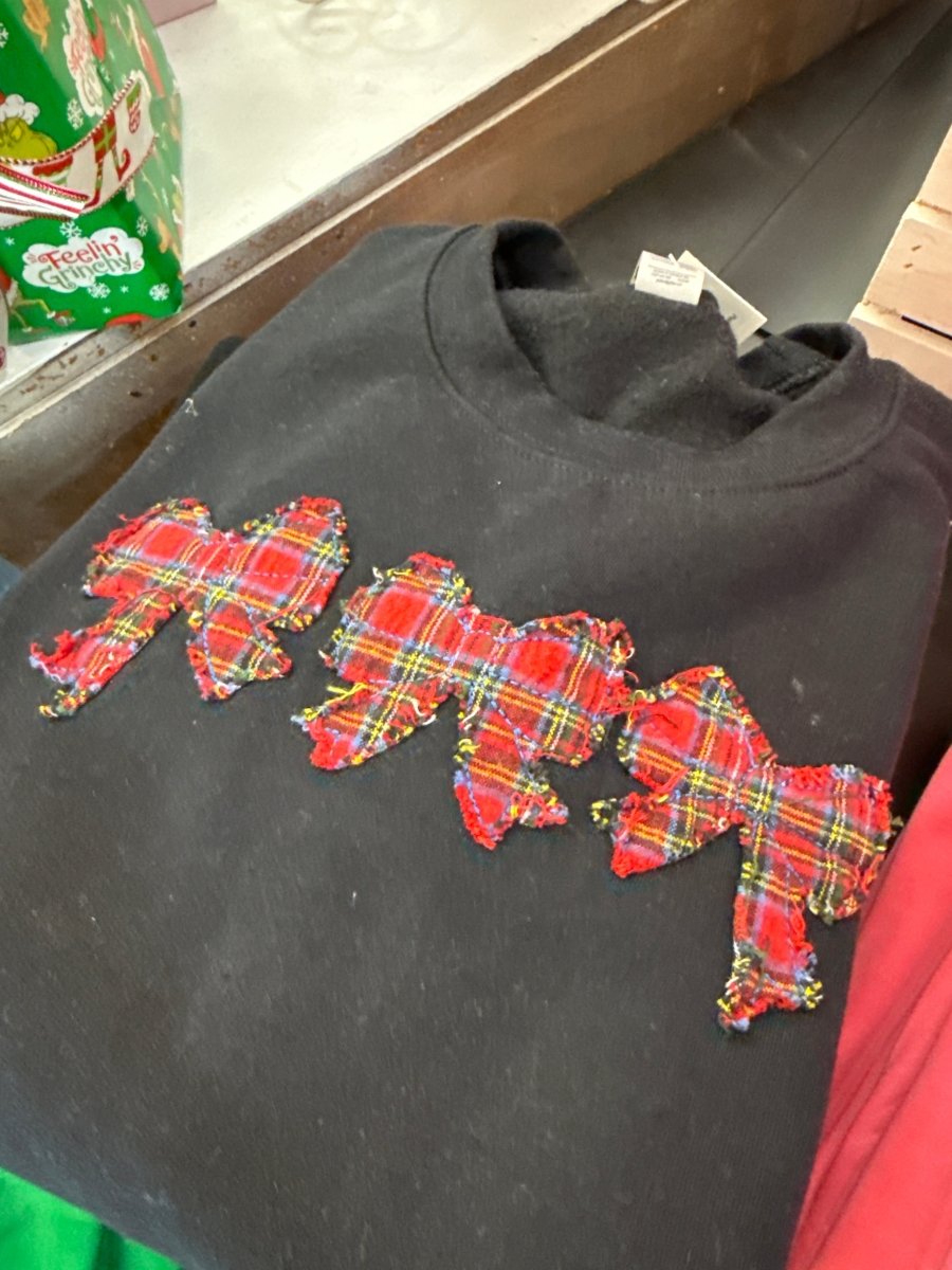 Plaid Triple Bow Applique' Sweatshirt - applique sweatshirt - Jimberly's Boutique - Olive Branch - Mississippi