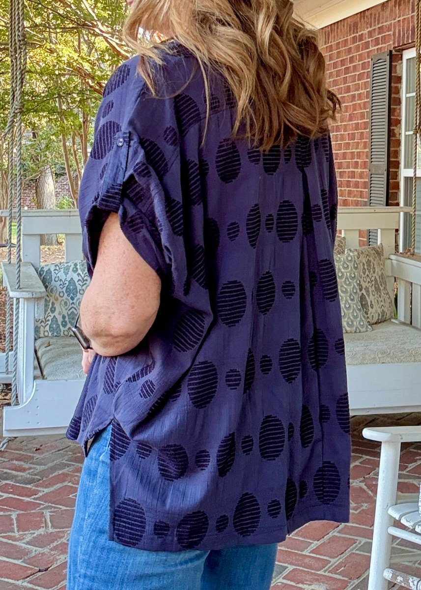 Pleated Front Swiss Dot Top - Navy | Umgee - Jimberly's Boutique - Olive Branch - Mississippi