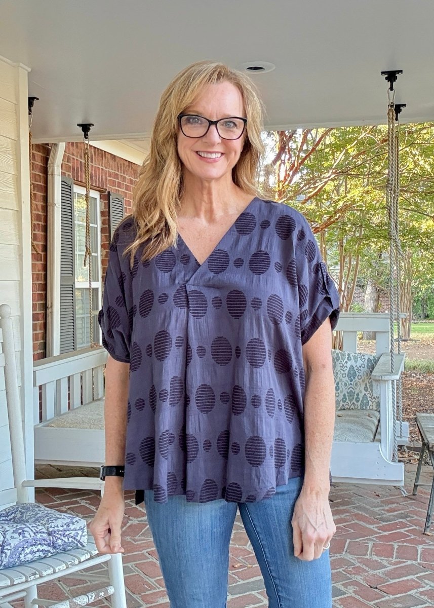 Pleated Front Swiss Dot Top - Navy | Umgee - Jimberly's Boutique - Olive Branch - Mississippi