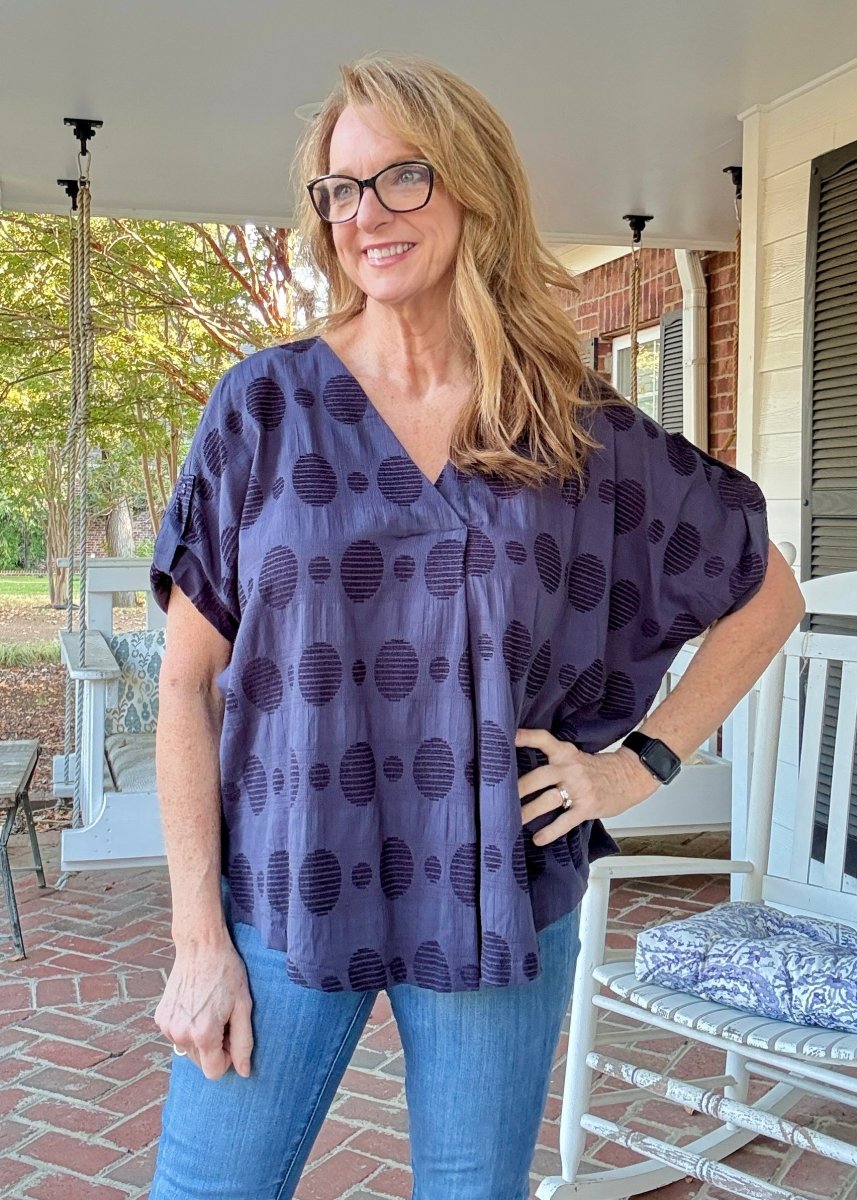 Pleated Front Swiss Dot Top - Navy | Umgee - Jimberly's Boutique - Olive Branch - Mississippi