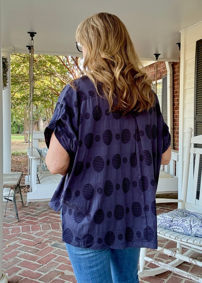 Pleated Front Swiss Dot Top - Navy | Umgee - Jimberly's Boutique - Olive Branch - Mississippi