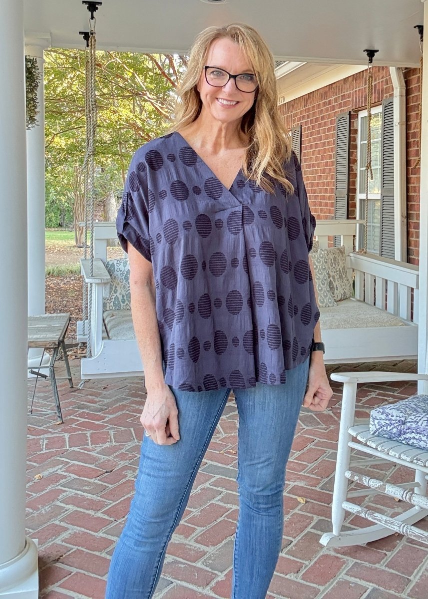 Pleated Front Swiss Dot Top - Navy | Umgee - Jimberly's Boutique - Olive Branch - Mississippi