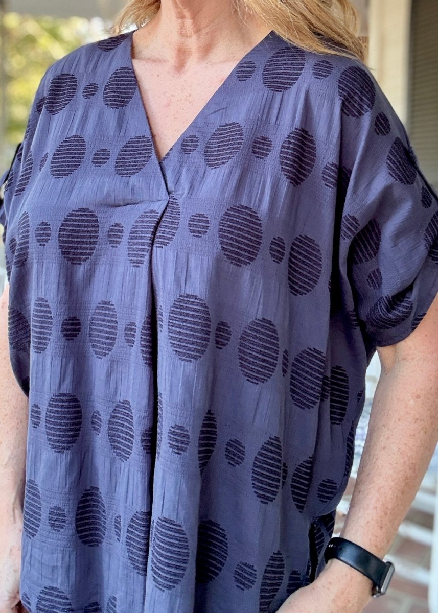 Pleated Front Swiss Dot Top - Navy | Umgee - Jimberly's Boutique - Olive Branch - Mississippi