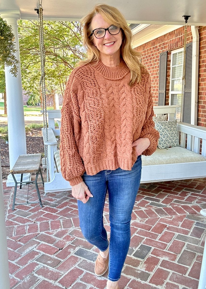 POL Mock Neck Sweater - Burnt Topaz - sweater - Jimberly's Boutique - Olive Branch - Mississippi